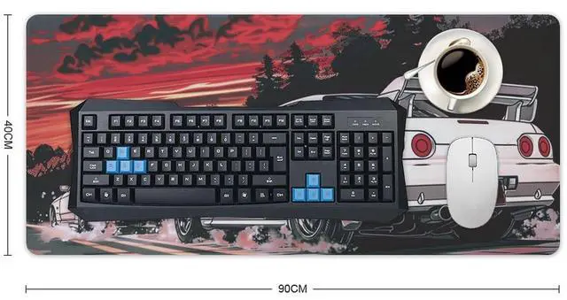 Alt view image 2 of 5 - QEOPGNE Car Gaming Mouse Pad Large Mousepad R32 Japanese Retrowave Anime JDM Racing Car Big Computer Desk Mat Desk Pad for Keyboard and Mouse Mat Non-Slip Base 40x90cm