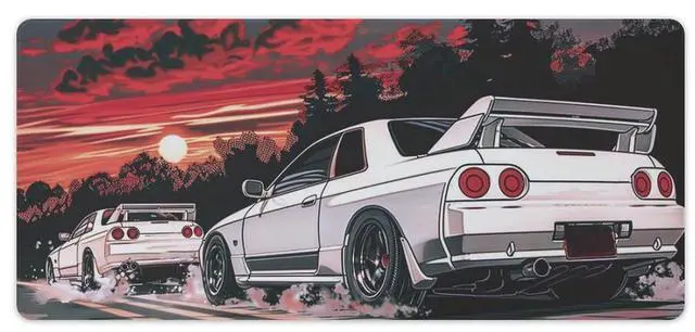 Main image of QEOPGNE Car Gaming Mouse Pad Large Mousepad R32 Japanese Retrowave Anime JDM Racing Car Big Computer Desk Mat Desk Pad for Keyboard and Mouse Mat Non-Slip Base 40x90cm