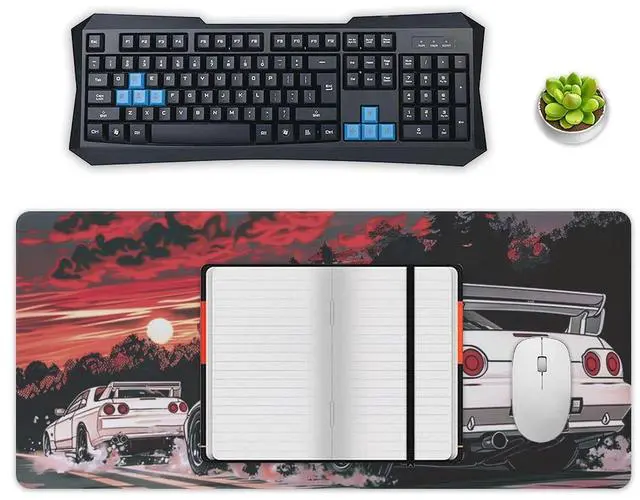 Alt view image 4 of 5 - QEOPGNE Car Gaming Mouse Pad Large Mousepad R32 Japanese Retrowave Anime JDM Racing Car Big Computer Desk Mat Desk Pad for Keyboard and Mouse Mat Non-Slip Base 40x90cm
