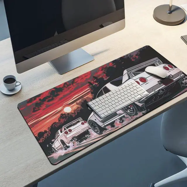 Alt view image 5 of 5 - QEOPGNE Car Gaming Mouse Pad Large Mousepad R32 Japanese Retrowave Anime JDM Racing Car Big Computer Desk Mat Desk Pad for Keyboard and Mouse Mat Non-Slip Base 40x90cm