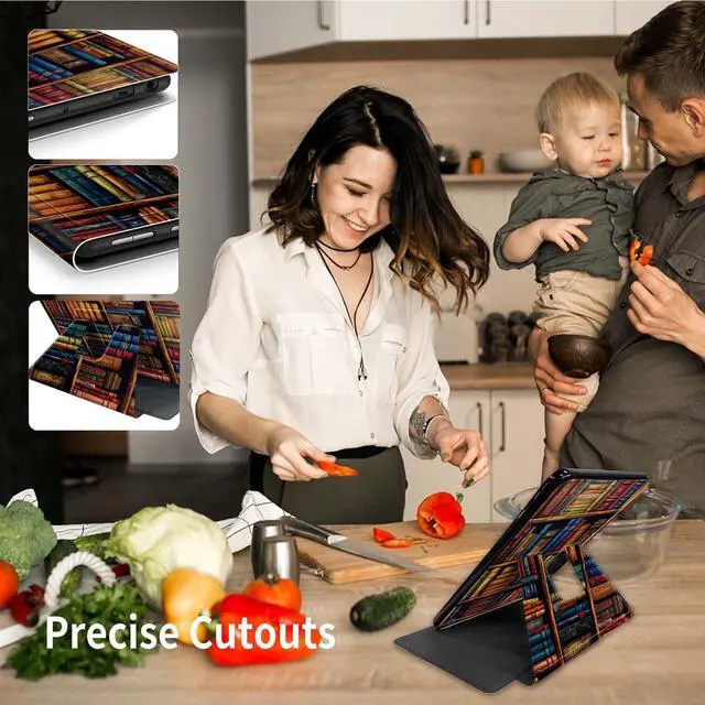 Alt view image 4 of 5 - Rossy Case for Kindle Fire HD 8 & Fire HD 8 Plus Tablet (12th/10th Generation 2022/2020)+ Screen Protector 360 Degree Rotating Swivel PU Leather Cover with Auto Wake/Sleep,Library Bookshelfs