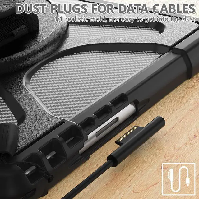 Alt view image 5 of 5 - Rantice Compatible with Microsoft Surface Pro 9/10/11 Case 13 inch, Heavy Duty Rugged Shockproof Drop Protection Case with 360 Rotating Stand,Hand Strap Compatible with Type Cover Keyboard (Black)