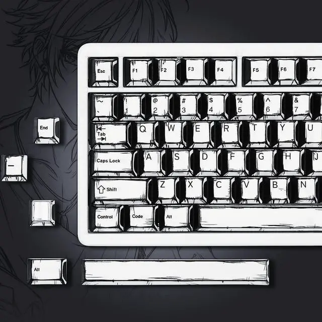 Main image of Rainy75 Retro Anime PBT Keycaps-Cherry Key Cap, Manga Japanese Theme Keycaps 60 65 75 100 Percent, 5 Side Dye Sublimation 141 Keys Set for Cherry Gateron MX Switches Keyboards, White (White)