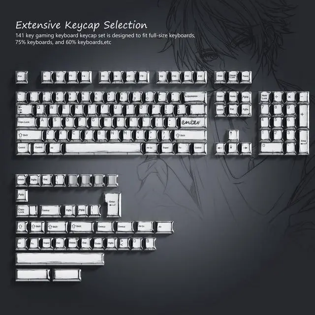 Alt view image 4 of 5 - Rainy75 Retro Anime PBT Keycaps-Cherry Key Cap, Manga Japanese Theme Keycaps 60 65 75 100 Percent, 5 Side Dye Sublimation 141 Keys Set for Cherry Gateron MX Switches Keyboards, White (White)