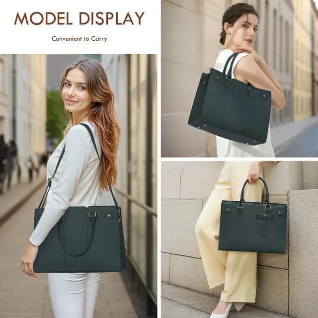 Alt view image 2 of 5 - Laptop Bag for Women 15.6 Inch Laptop Tote Bag Waterproof Pu Leather Work Bag Computer Briefcase Office Teacher Handbag