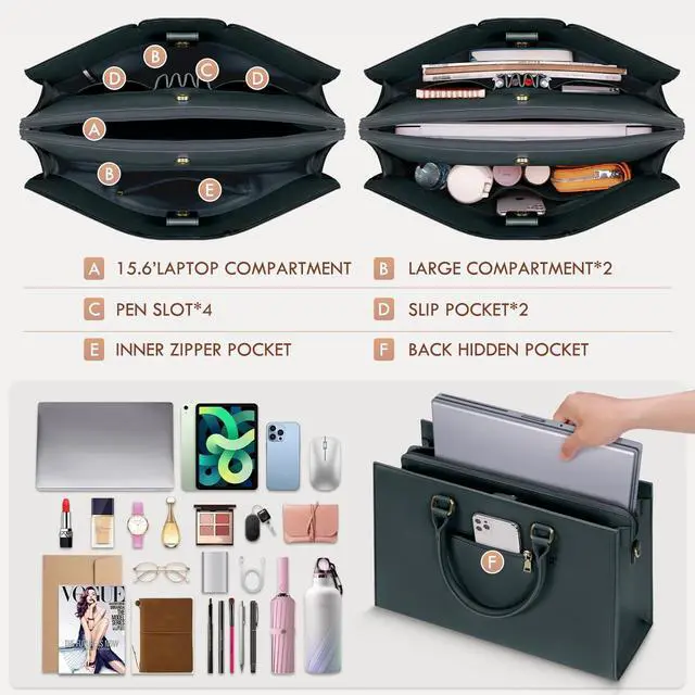 Alt view image 3 of 5 - Laptop Bag for Women 15.6 Inch Laptop Tote Bag Waterproof Pu Leather Work Bag Computer Briefcase Office Teacher Handbag
