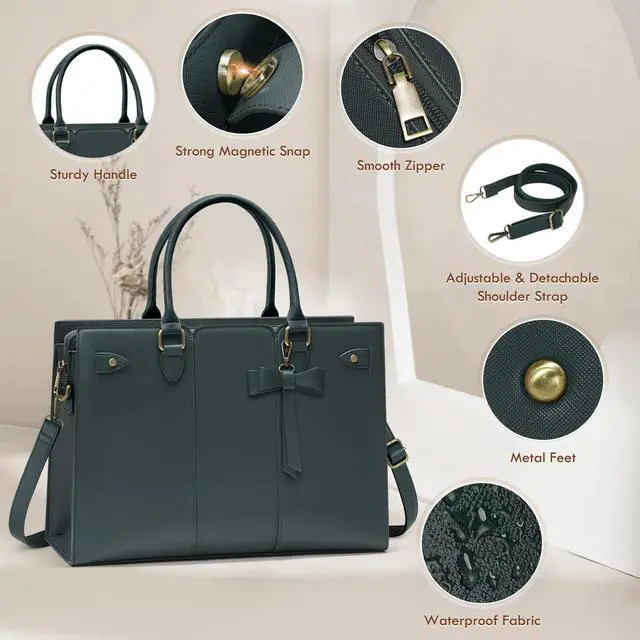 Alt view image 4 of 5 - Laptop Bag for Women 15.6 Inch Laptop Tote Bag Waterproof Pu Leather Work Bag Computer Briefcase Office Teacher Handbag