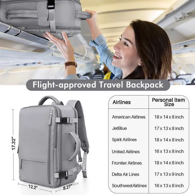 Alt view image 3 of 5 - Rinlist Travel Backpack for Women Men, Carry on Backpack Bag for Traveling on Airplane, Flight Approved Personal Item Size Backpack Luggage,Travel Essentials, Dark Grey