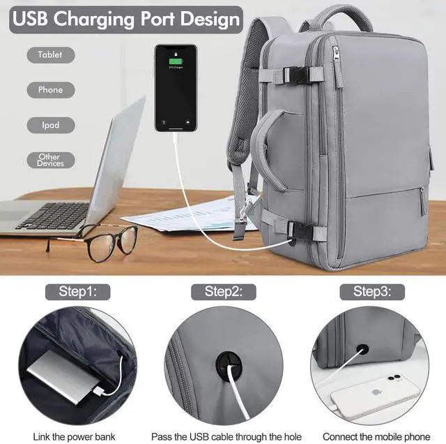 Alt view image 4 of 5 - Rinlist Travel Backpack for Women Men, Carry on Backpack Bag for Traveling on Airplane, Flight Approved Personal Item Size Backpack Luggage,Travel Essentials, Dark Grey
