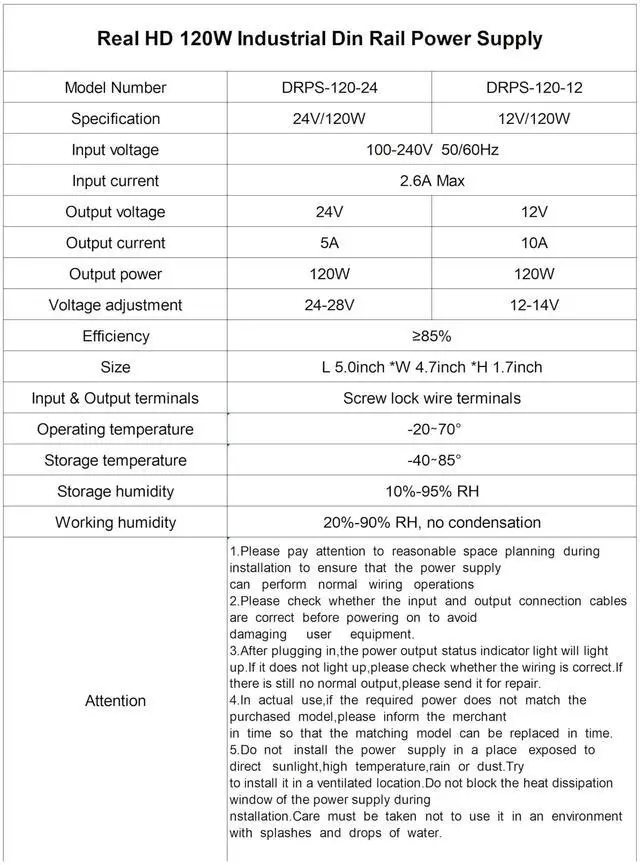 Alt view image 4 of 5 - Real HD 120 Watts 24VDC 5Amp Industrial DIN Rail Power Supply Single Output (24V 120W), Size 1.7 x 4.8 x 5.1inch