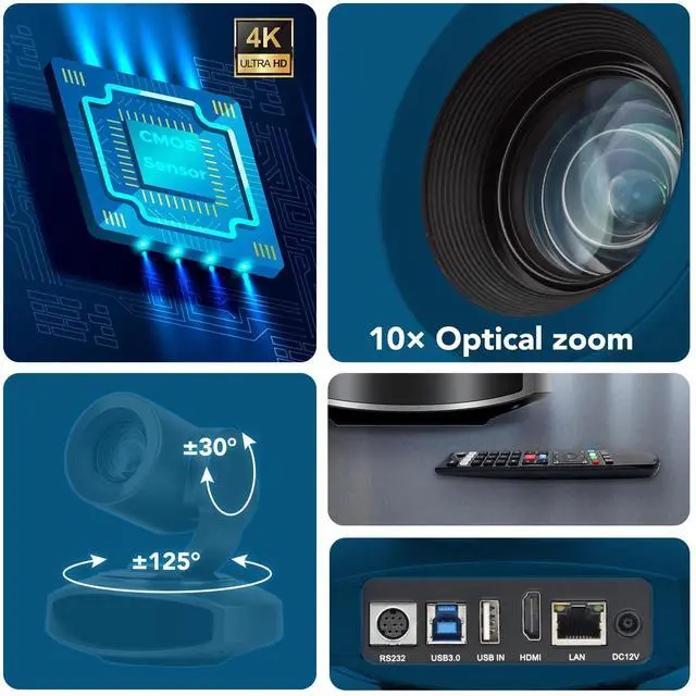 Alt view image 2 of 5 - RGBlink 4K PTZ Camera HDMI, AI Auto-Tracking, 10X Optical Zoom, USB3.0 LAN HDMI PTZ Camera for Church Worship Education Conference Events, RGB10X-UUAI-BKReal 4K Output