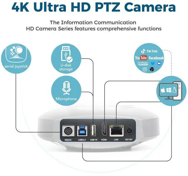 Alt view image 4 of 5 - RGBlink 4K PTZ Camera HDMI, AI Auto-Tracking, 10X Optical Zoom, USB3.0 LAN HDMI PTZ Camera for Church Worship Education Conference Events, RGB10X-UUAI-BKReal 4K Output