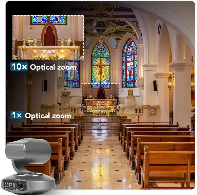 Alt view image 3 of 5 - RGBlink 4K PTZ Camera HDMI, AI Auto-Tracking, 10X Optical Zoom, USB3.0 LAN HDMI PTZ Camera for Church Worship Education Conference Events, RGB10X-UUAI-BKReal 4K Output