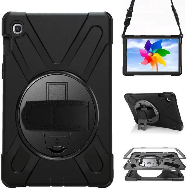 Main image of Shockproof Case for Samsung Galaxy Tab S5e 10.5 2019 (SM-T720 SM-T725 SM-T727),Portable Heavy Duty Tablet Cover with 360 Rotating Stand Handle Strap & Shoulder Belt Carrying Case (New Black)