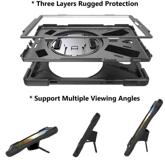 Alt view image 4 of 5 - Shockproof Case for Samsung Galaxy Tab S5e 10.5 2019 (SM-T720 SM-T725 SM-T727),Portable Heavy Duty Tablet Cover with 360 Rotating Stand Handle Strap & Shoulder Belt Carrying Case (New Black)