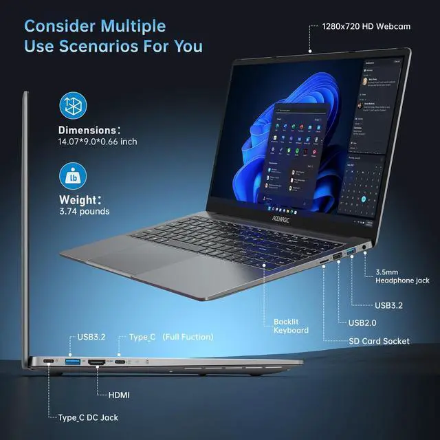 Alt view image 5 of 5 - ACEMAGIC 2025 Laptop, Laptop with AMD Ryzen 7 5700U (8C/16T, Up to 4.3GHz), 16GB RAM 512GB NVMe SSD Laptop Computer, Radeon RX Vega 8 Graphics, 16.1-inch FHD Display, WiFi 6, Backlit KB