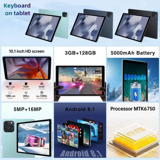 Alt view image 2 of 5 - Aidekunlin Tablet with Keyboard,10.1 inch Screen,3GB RAM,128G+128G Memory,4G LTE Android Tablet with Dual SIM Slots, 5MP+16MP Camera, 5000mAh Battery,Notebook Computer(Black, 4)