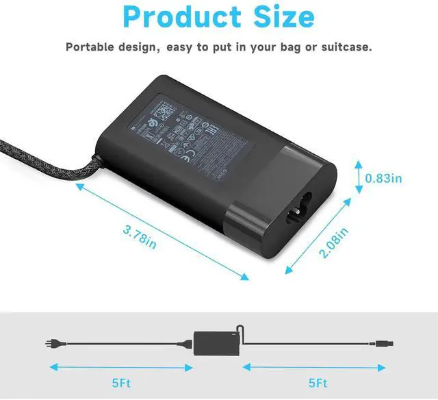 Alt view image 3 of 5 - VRAVEK 65W Laptop Charger for HP Envy X360 Elitebook x360 Elite x2 Chromebook X360,20V/3.25A AC Adapter for HP Chromebook Envy ZBook ProBook Type C Travel Fast Charging Laptop Power Cord Slim Tip