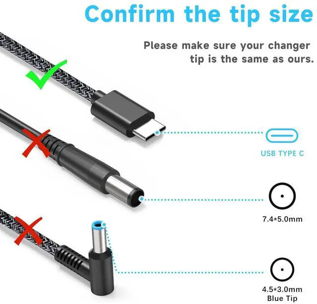Alt view image 4 of 5 - VRAVEK 65W Laptop Charger for HP Envy X360 Elitebook x360 Elite x2 Chromebook X360,20V/3.25A AC Adapter for HP Chromebook Envy ZBook ProBook Type C Travel Fast Charging Laptop Power Cord Slim Tip