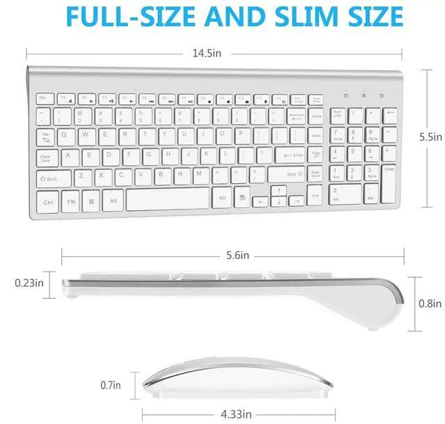 Alt view image 2 of 5 - Wireless Keyboard and Mouse Silver White Full Size 2.4G USB portables Quiet Compact for Mac PC Laptop Tablet Windows Silver White
