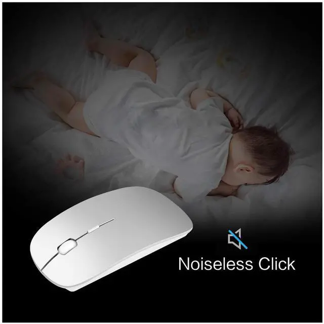 Alt view image 5 of 5 - Wireless Keyboard and Mouse Silver White Full Size 2.4G USB portables Quiet Compact for Mac PC Laptop Tablet Windows Silver White