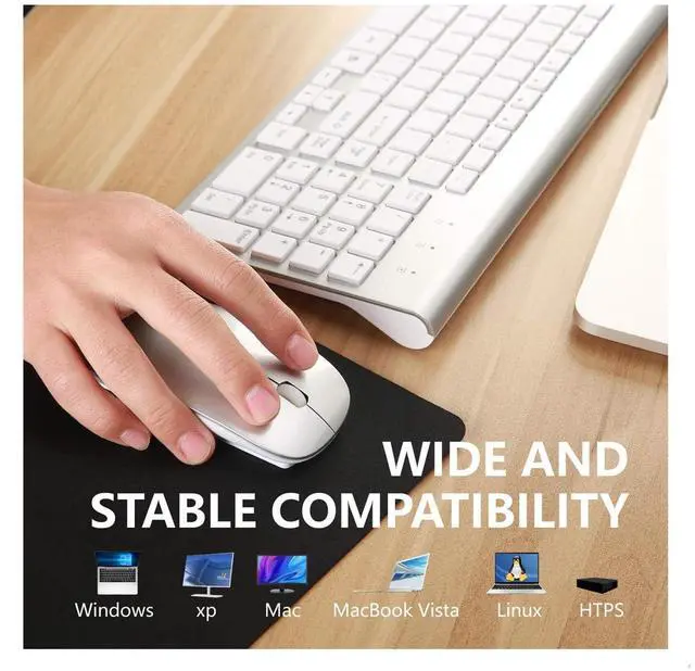 Alt view image 3 of 5 - Wireless Keyboard and Mouse Silver White Full Size 2.4G USB portables Quiet Compact for Mac PC Laptop Tablet Windows Silver White