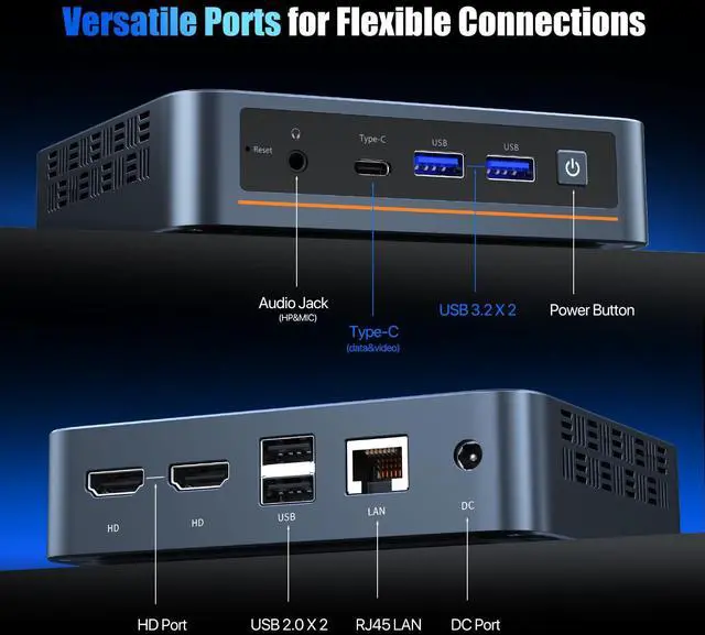 Alt view image 4 of 5 - Trycoo Mini PC N97 Intel 12th Gen (Up to 3.6GHz) 30% Faster Than N100, Mini Computers16GB DDR4 512GB SSD Dual 4K@60Hz HDMI/USB-C WiFi 5 BT 4.2, Small Pc Ultra-Compact Desktop for Office/Home
