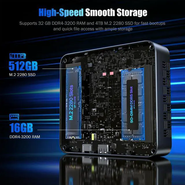 Alt view image 3 of 5 - Trycoo Mini PC N97 Intel 12th Gen (Up to 3.6GHz) 30% Faster Than N100, Mini Computers16GB DDR4 512GB SSD Dual 4K@60Hz HDMI/USB-C WiFi 5 BT 4.2, Small Pc Ultra-Compact Desktop for Office/Home