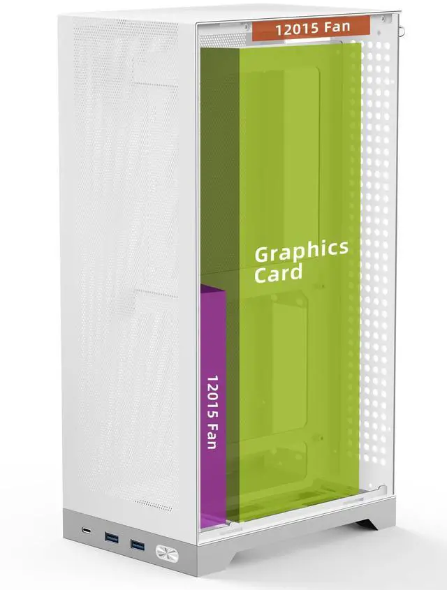 Alt view image 4 of 5 - ShinySnake L300 Mesh Mini ITX Computer Chassis - 8.5L Small Form Factort High Airflow, Vertical GPU Mount 325mm, Dual 120mm Fans, SFX/SFX-L PSU Compatible, PCIe 3.0 & DP 1.4 Cable Included, White