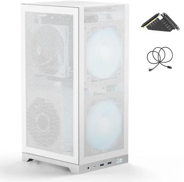 Alt view image 2 of 5 - ShinySnake L400 Mesh Ultra-Portable ITX Case - 12.1L High Airflow Compact Design, USB-C/Type-C Front Port, 350mm Vertical GPU, ATX PSU Support, PCIe Riser 4.0 & DP 1.4 Cable Included, White