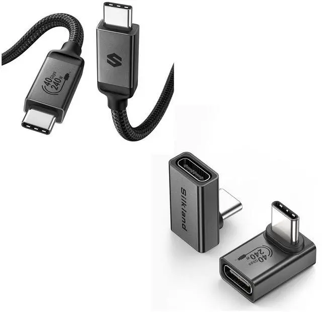 Main image of Silkland USB 4 Cable for Thunderbolt 4 Cable 40Gbps and USB C 90 Degree Adapter 2 Pack, 240W 40Gbps