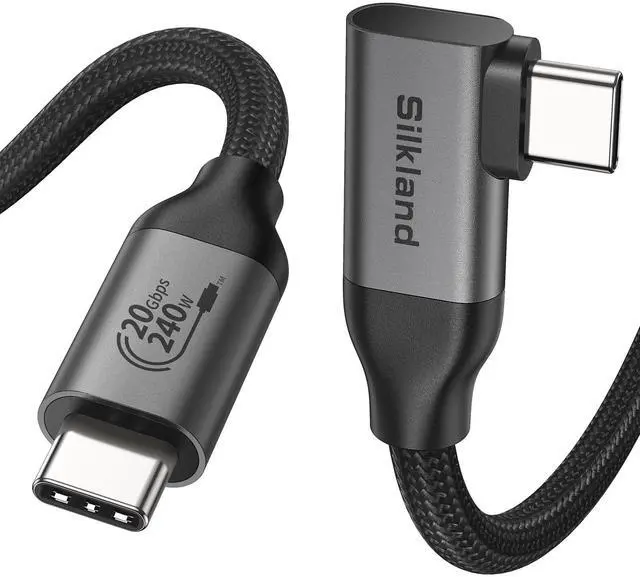 Main image of Silkland Long Right Angle [16.5FT/5M] USB 4 Cable for Thunderbolt 4, 20Gbps Data Sync, 5K/4K@60Hz, 240W Charging, 90 Degree USB C Thunderbolt Cable, Compatible for MacBook, iPhone 16, iPad, SSD, Dock