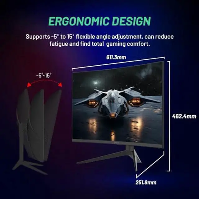 Alt view image 2 of 5 - Skytech Gaming 27-inch Curved Gaming Monitor up to 180Hz, QHD 2K(2560 x 1440), 3.7ms Response Time, 1500R VA Panel, FreeSync & G-Sync Support, Swivel Tilt Height Pivot Adjustable, HDMI & DisplayPort