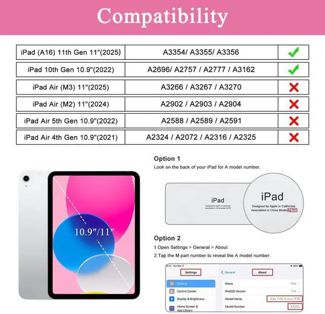 Alt view image 2 of 5 - Soke for iPad (A16) 11th/10th Generation Case with Keyboard(2025/2022)-7 Color Backlight Wireless Detachable Folio Keyboard Cover with Built-in Pencil Holder for iPad 11/10.9 inch, HotPink Marble