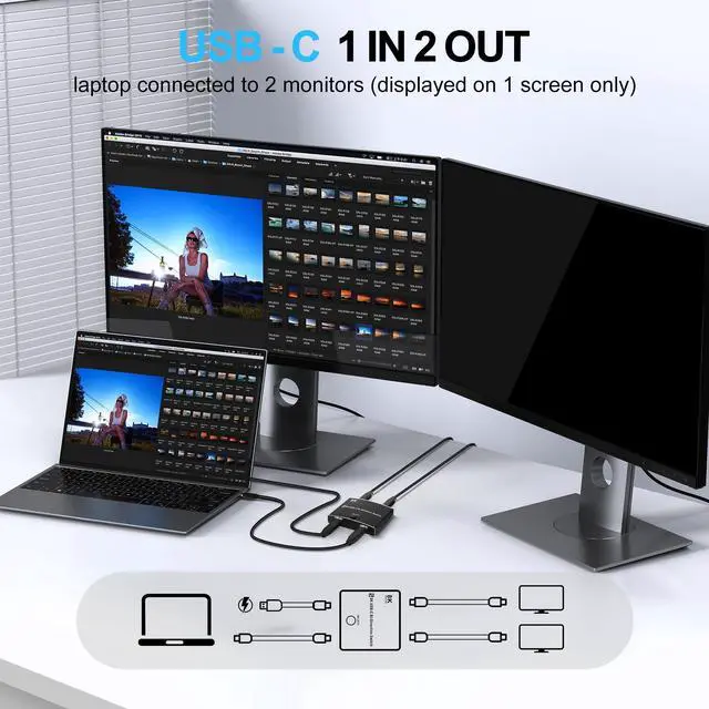 Alt view image 3 of 5 - Sunnymark USB C Switch, 8K@60Hz USB C Switcher 2 Computers Supports 4K@120Hz 40Gbps PD 100W Charging, Bi-Directional Thunderbolt Switch Compatible with Laptops Monitors Docking Stations MacBook
