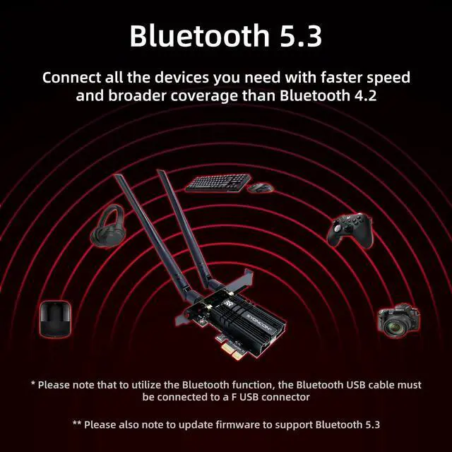 Alt view image 4 of 5 - SYONCON WiFi 6E AXE5400 PCIe WiFi Card Intel AX210 Chipset with Bluetooth 5.3 Adapter Tri-Band 2.4G/5G/6GHz 5374Mbps PCI Express Wireless Network Card for Desktop PC Windows 10/11 (Black)
