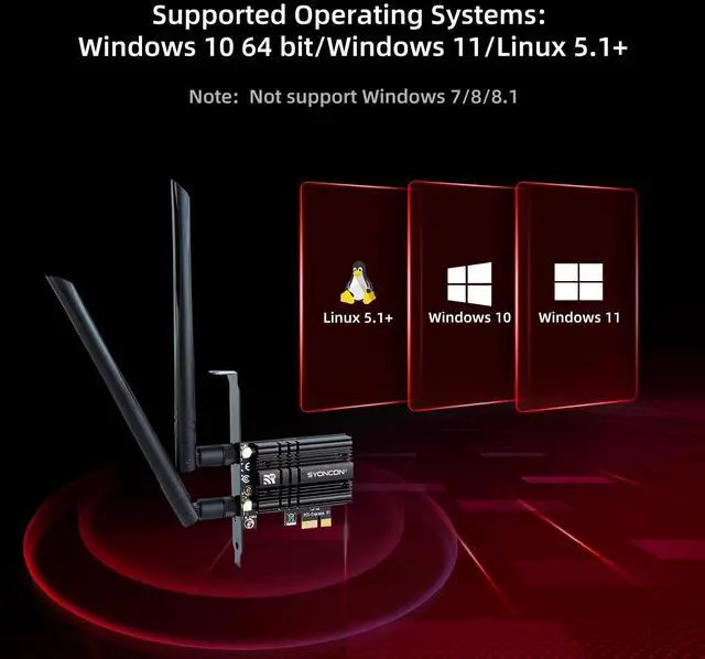 Alt view image 5 of 5 - SYONCON WiFi 6E AXE5400 PCIe WiFi Card Intel AX210 Chipset with Bluetooth 5.3 Adapter Tri-Band 2.4G/5G/6GHz 5374Mbps PCI Express Wireless Network Card for Desktop PC Windows 10/11 (Black)