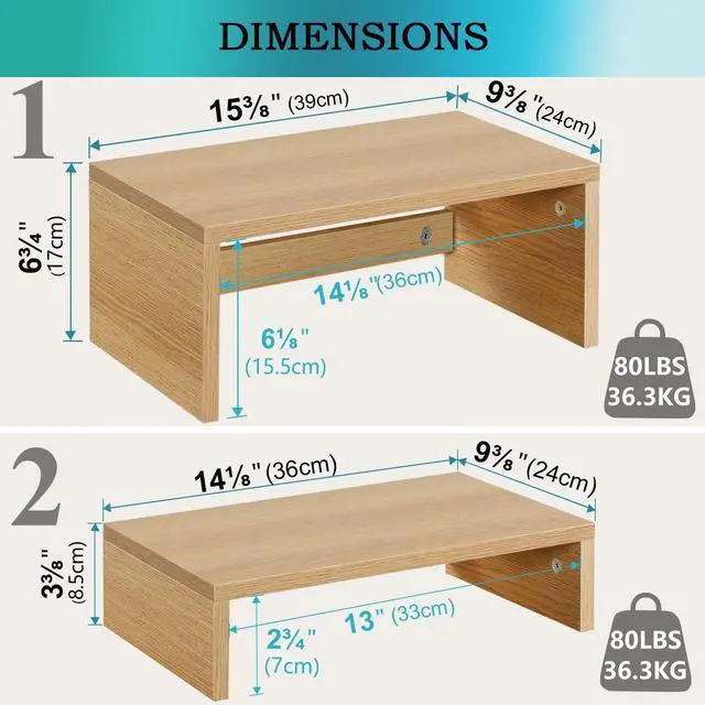 Alt view image 3 of 5 - TEAMIX Pull Out Monitor Stand Riser-2 Pack,Wood 2 Tier Adjustable Monitor Stand Dual Monitor Riser for 2 Monitors/Laptop/PC Computer Stand Desktop Space Saver