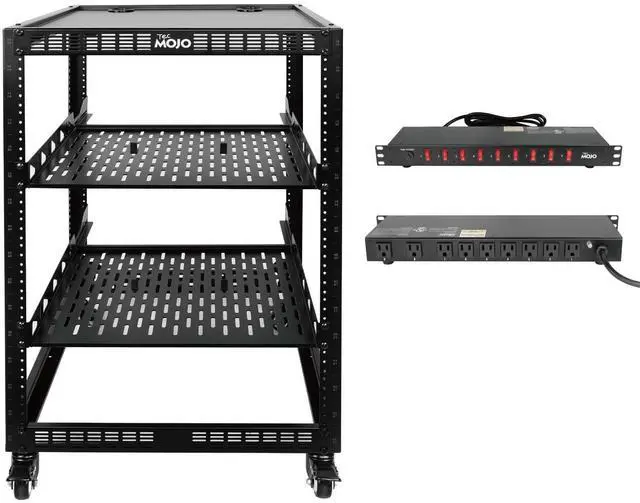 Main image of Tecmojo 16U Open Frame Network Rack with Casters &9 Outlet Rack Mount Power Strips