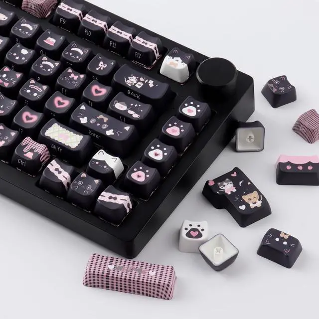 Alt view image 2 of 5 - TYRIXKI PBT Keycaps 142 Keys Cute Keycaps Dye-Sublimation Black Cat Keycap Mao Profile Custom Keycap for Cherry Gateron MX Swithes Mechanical Keyboards
