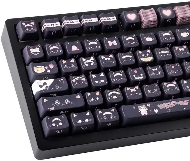 Main image of TYRIXKI PBT Keycaps 142 Keys Cute Keycaps Dye-Sublimation Black Cat Keycap Mao Profile Custom Keycap for Cherry Gateron MX Swithes Mechanical Keyboards