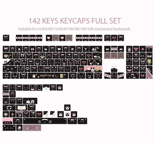 Alt view image 4 of 5 - TYRIXKI PBT Keycaps 142 Keys Cute Keycaps Dye-Sublimation Black Cat Keycap Mao Profile Custom Keycap for Cherry Gateron MX Swithes Mechanical Keyboards