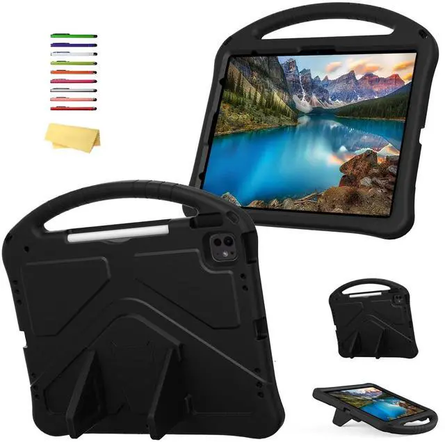 Main image of UUcovers Kids Case for iPad Pro 13 inch M4 (2024) with Kickstand/Pencil Holder/Handle Stand Lightweight Soft EVA Foam Shockproof Heavy Duty Rugged Protection Kids Friendly Girls Boys Cover, Black