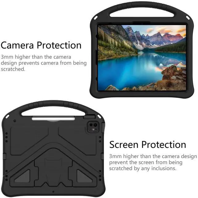 Alt view image 5 of 5 - UUcovers Kids Case for iPad Pro 13 inch M4 (2024) with Kickstand/Pencil Holder/Handle Stand Lightweight Soft EVA Foam Shockproof Heavy Duty Rugged Protection Kids Friendly Girls Boys Cover, Black