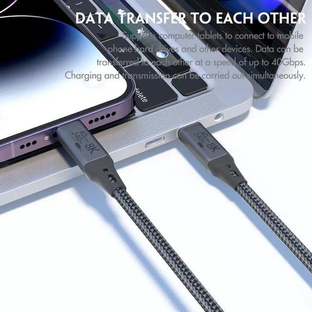 Alt view image 3 of 5 - VEBNER 6-Foot USB4 Cable Compatible with Thunderbolt 3, Thunderbolt 4 and USB-C - Supports 8K HD Display, 40gbps Data Transfer, 240W Charging