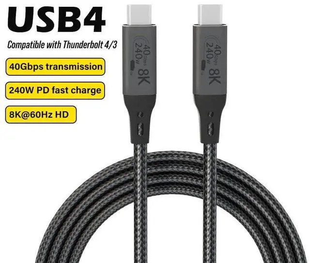 Alt view image 2 of 5 - VEBNER 6-Foot USB4 Cable Compatible with Thunderbolt 3, Thunderbolt 4 and USB-C - Supports 8K HD Display, 40gbps Data Transfer, 240W Charging