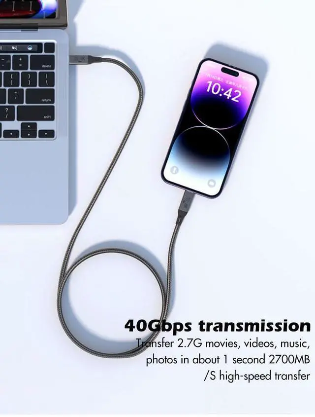 Alt view image 4 of 5 - VEBNER 6-Foot USB4 Cable Compatible with Thunderbolt 3, Thunderbolt 4 and USB-C - Supports 8K HD Display, 40gbps Data Transfer, 240W Charging