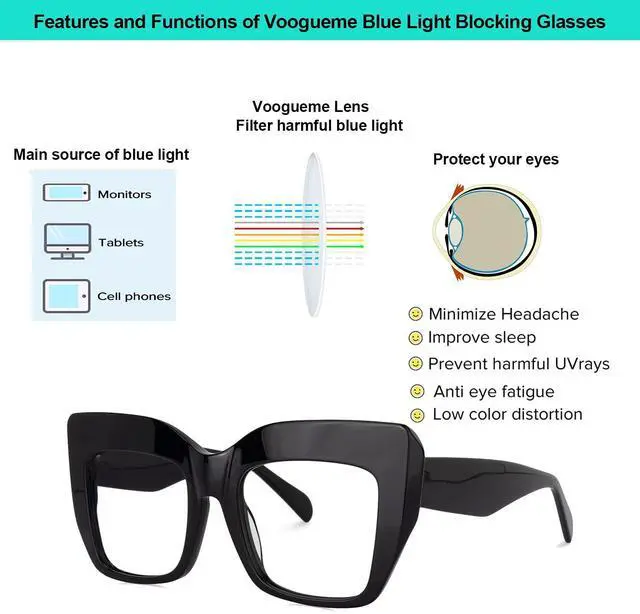 Alt view image 4 of 5 - Vooglam Oversize Square Frame Blue Light Glasses for Women Block UV Anti Eyestrain Eyewear Black Rosaura