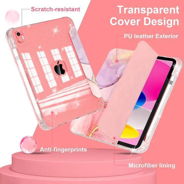 Alt view image 3 of 5 - Case for iPad (A16) 11th Generation 11 Inch 2025, iPad 10th Generation 10.9 inch 2022,with Pencil Holder, Sparkle Glitter Leather Cover [Support Touch ID] Lightweight Clear Rear Folio Case (Painting)