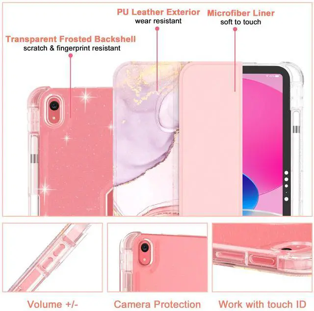 Alt view image 4 of 5 - Case for iPad (A16) 11th Generation 11 Inch 2025, iPad 10th Generation 10.9 inch 2022,with Pencil Holder, Sparkle Glitter Leather Cover [Support Touch ID] Lightweight Clear Rear Folio Case (Painting)